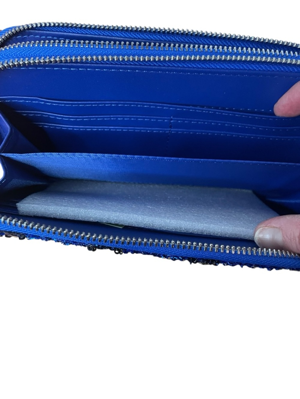 NWT B. Brentano Leopard Blue Sequin Double Zip Wallet Vegan Leather - Picture 8 of 11